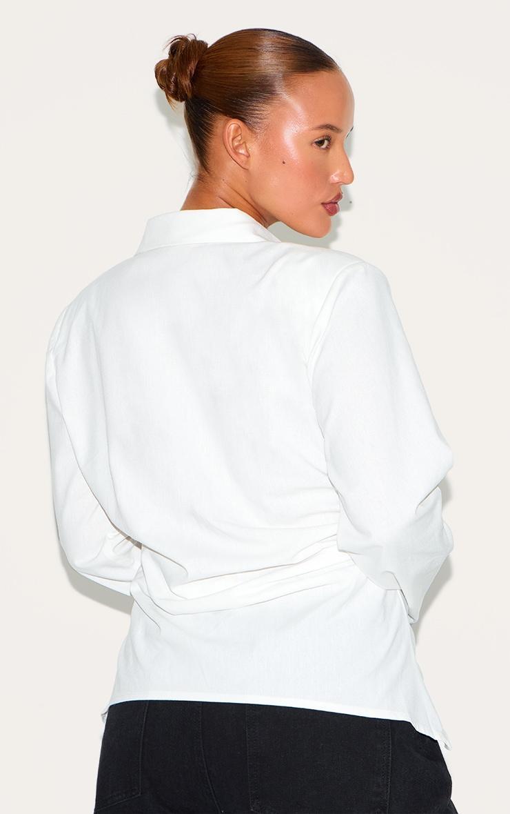Plus White Linen Shoulder Padded Fitted Shirt Product Image