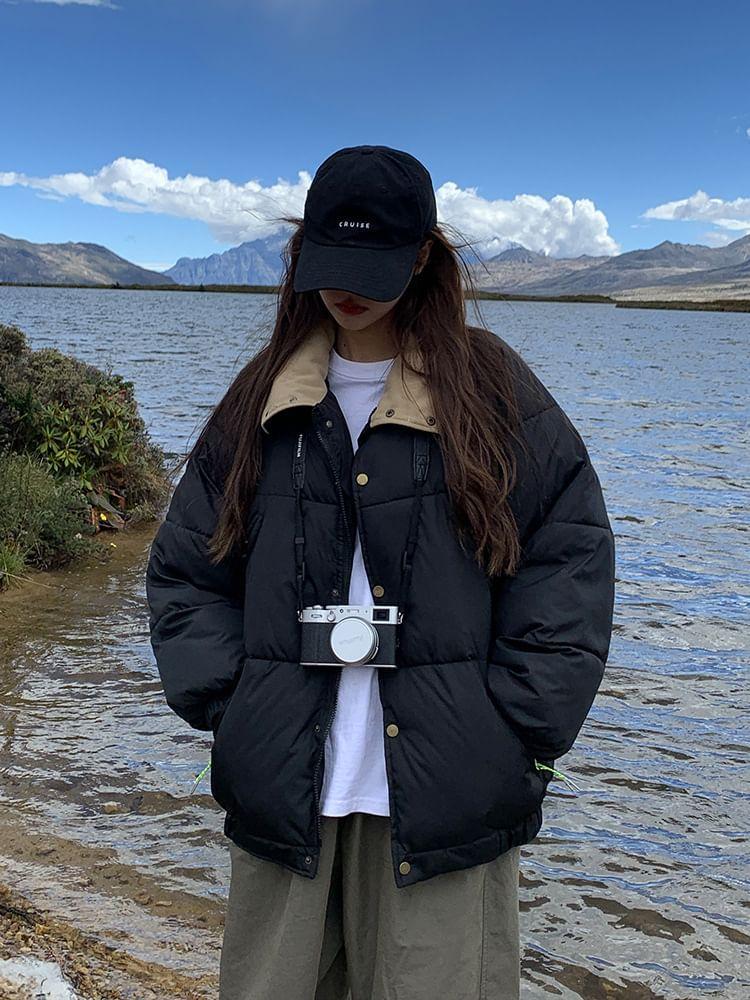 Collared Plain Puffer Jacket Product Image