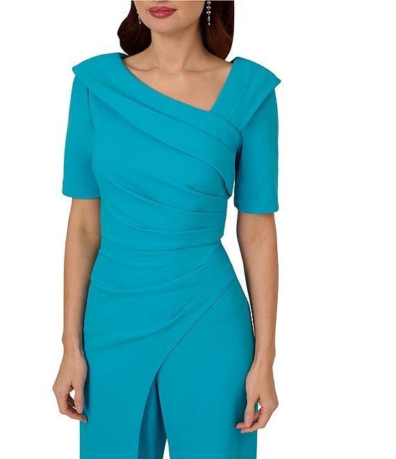 Adrianna Papell Crepe Asymmetrical Neck Short Sleeve Jumpsuit Product Image