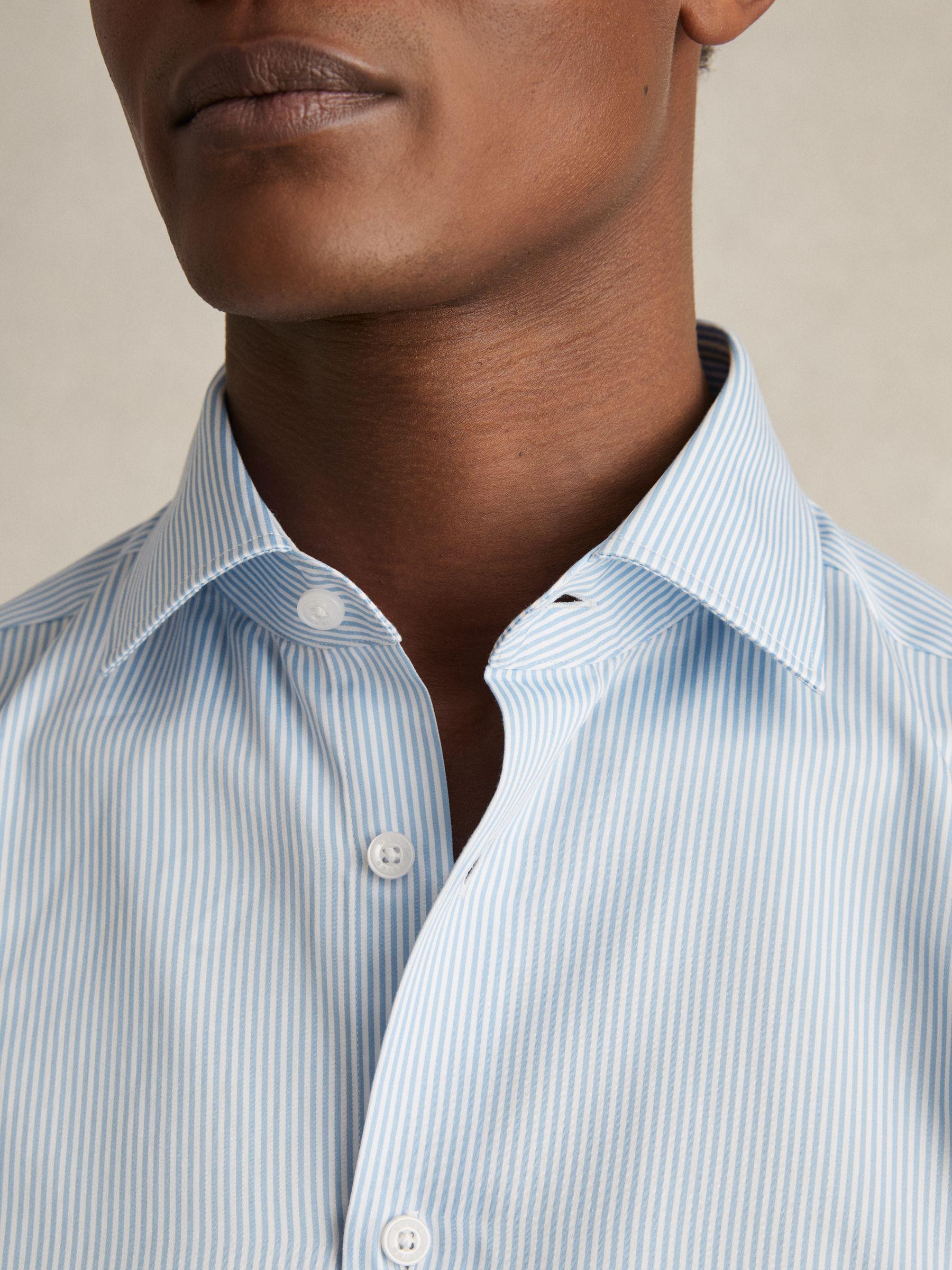 Cotton-Satin Bengal-Stripe Shirt in Blue Stripe Product Image