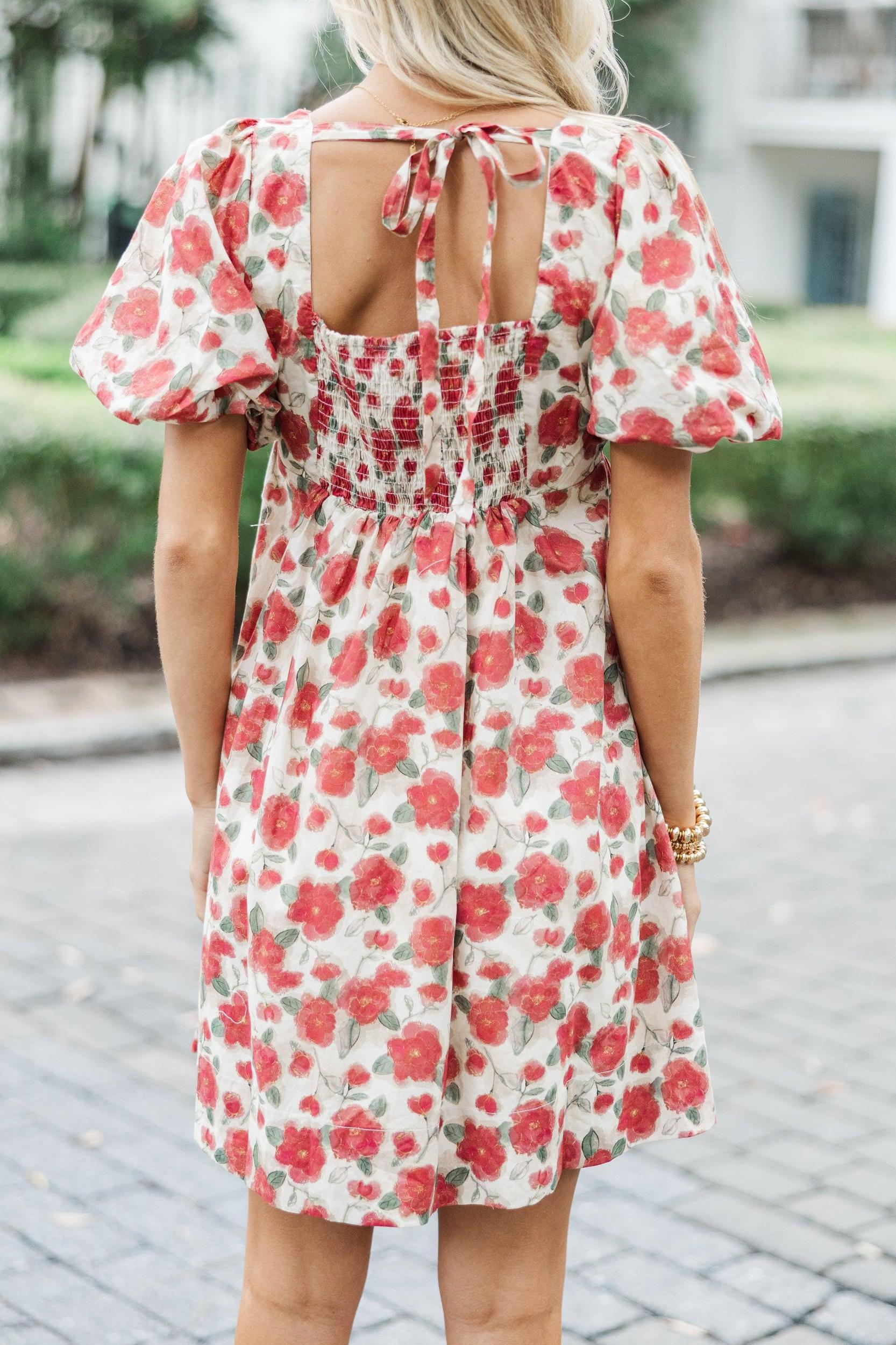 What A Doll Brick Red Floral Babydoll Dress Female Product Image