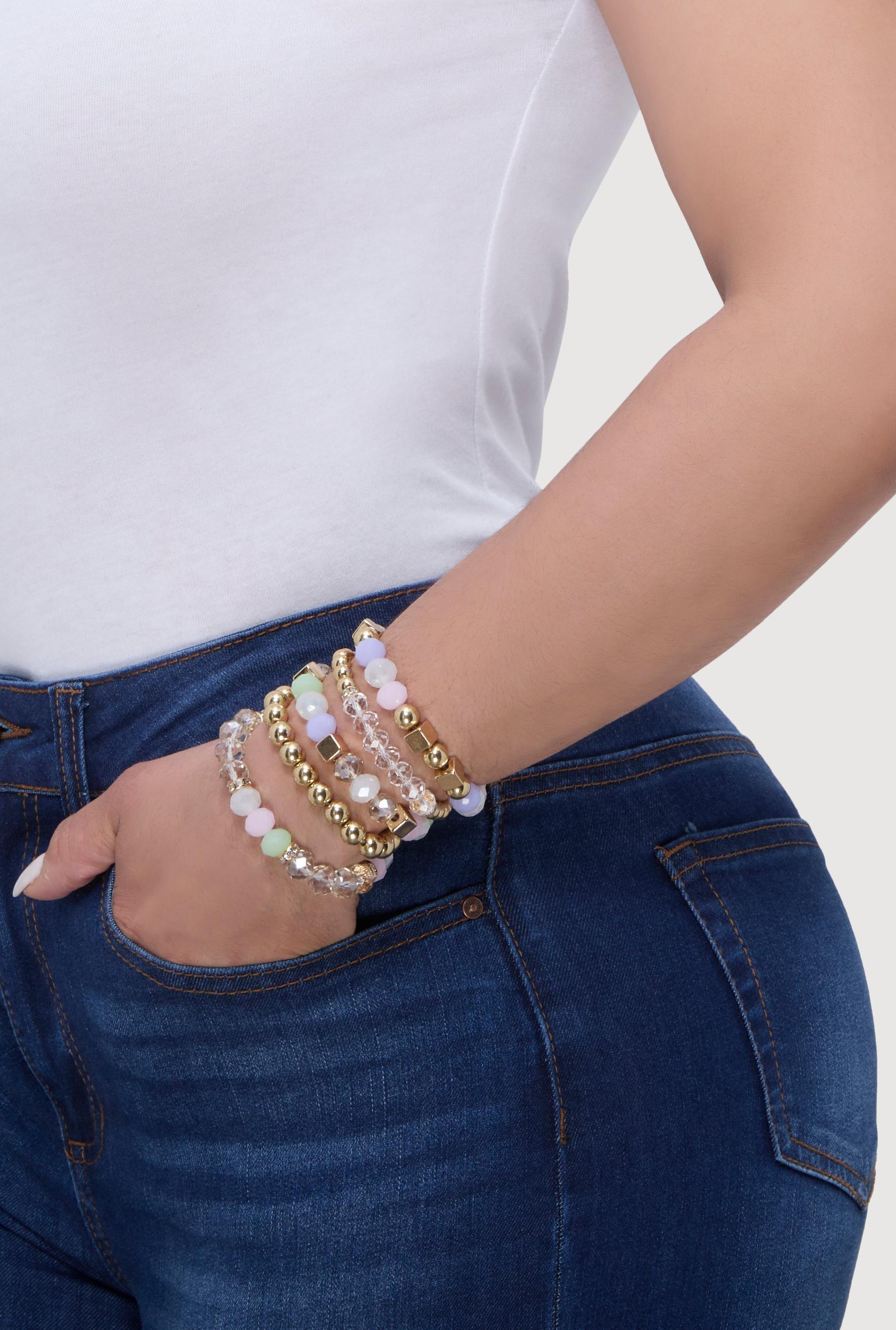 Assorted Beaded Stretch Bracelets Set of 5 Female Product Image