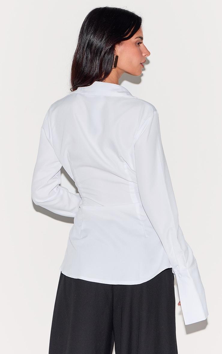 White Asymmetric Cinched Deep Cuff Shirt Product Image