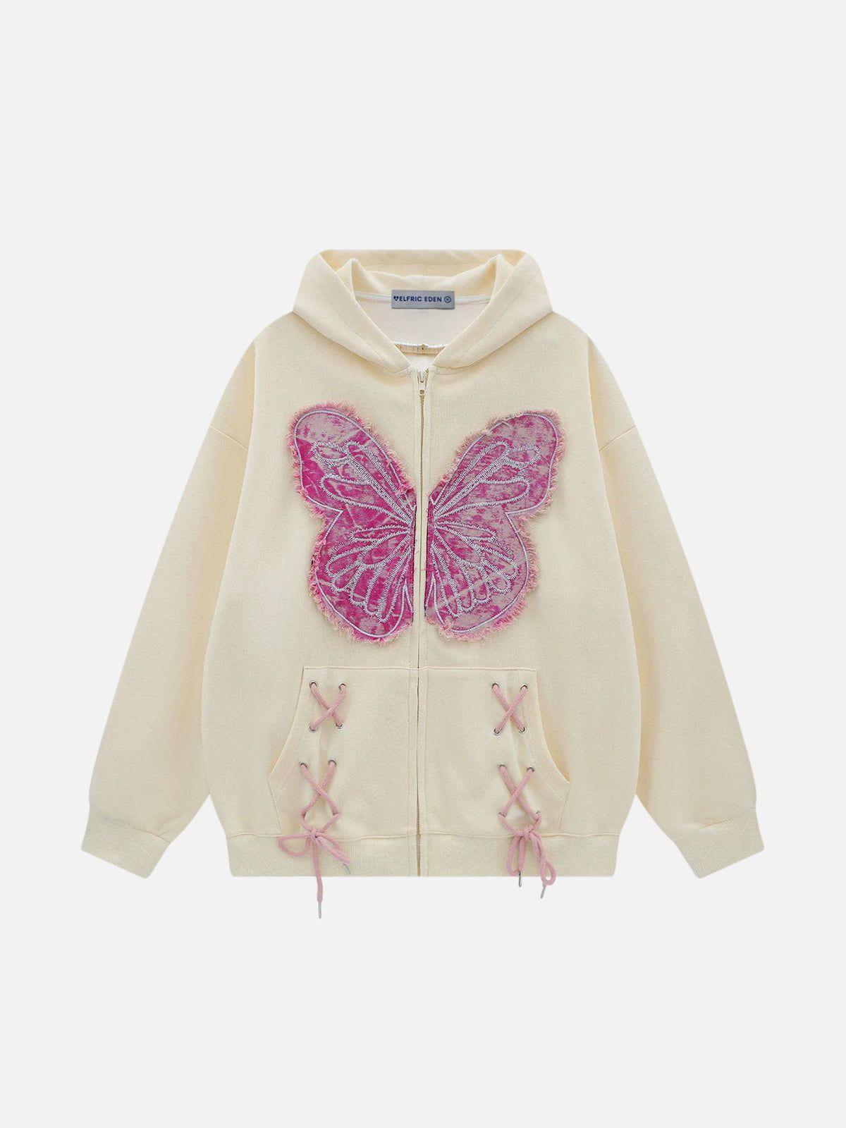 Aelfric Eden Fringe Washed Butterfly Zip Up Hoodie Product Image