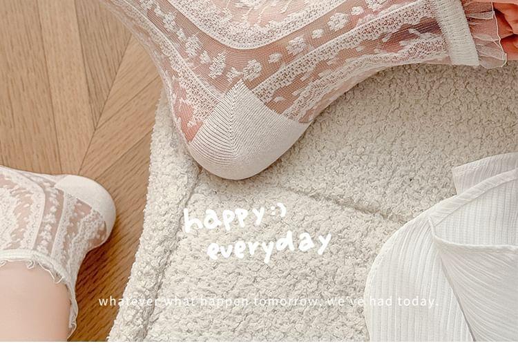 Set of 3 Pairs: Floral Frill Trim Sheer Socks Product Image