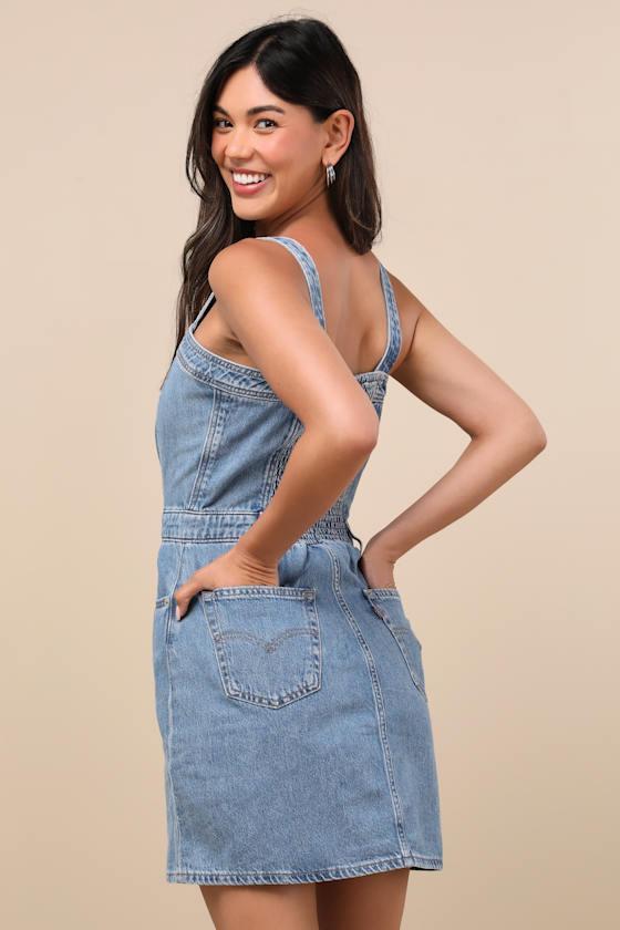 Iconic Medium Wash Denim Button-Up Mini Dress Product Image