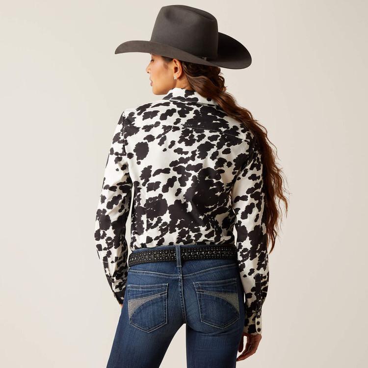 SALE Ariat® Ladies' L/S Wrinkle Resist Team Kirby Stretch Cow Print Button Shirt Product Image