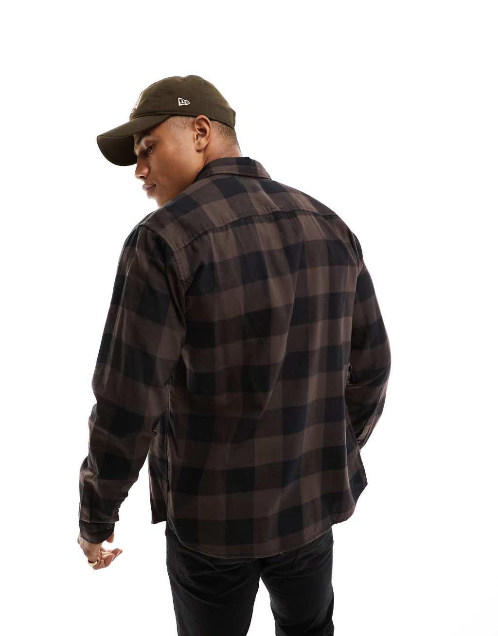 Jack & Jones Essentials flannel buffalo check shirt in black & white  Product Image