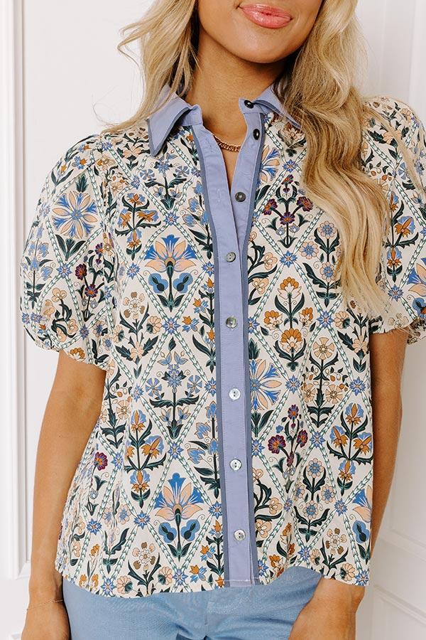 Terrace Views Floral Button Up in Periwinkle Product Image