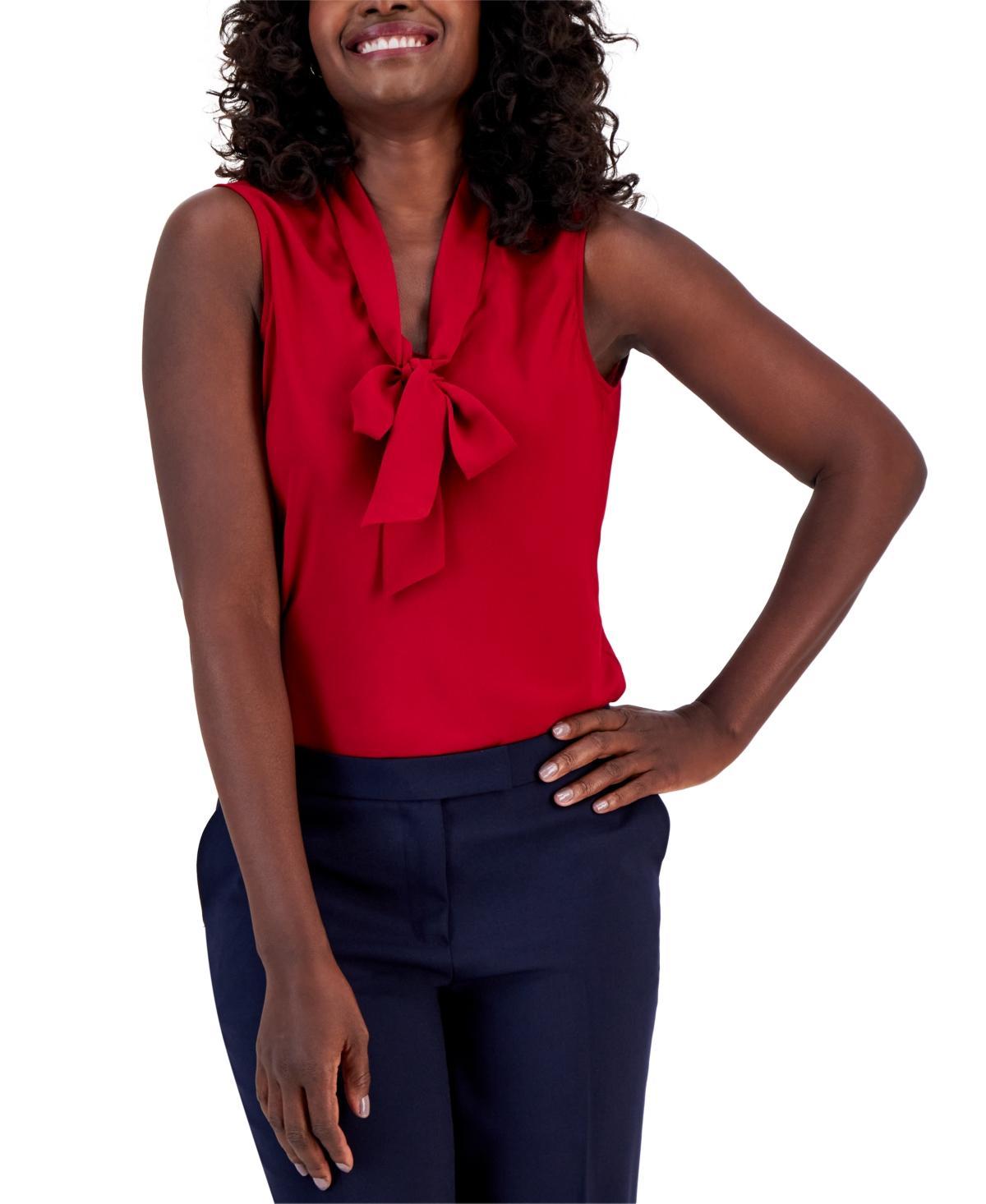 Kasper Tie V-Neck Sleeveless Crepe de Chine Top Product Image