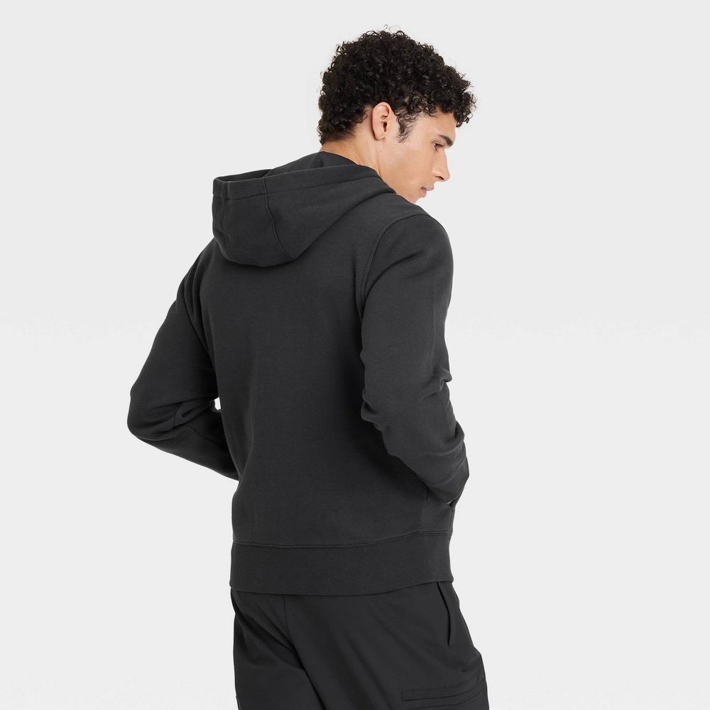 Men's Cotton Fleece Full Zip Hooded Sweatshirt - All In Motion™ Black Onyx L: Recycled Polyester, Lightweight, Ribbed Hem, Front Pocket Product Image