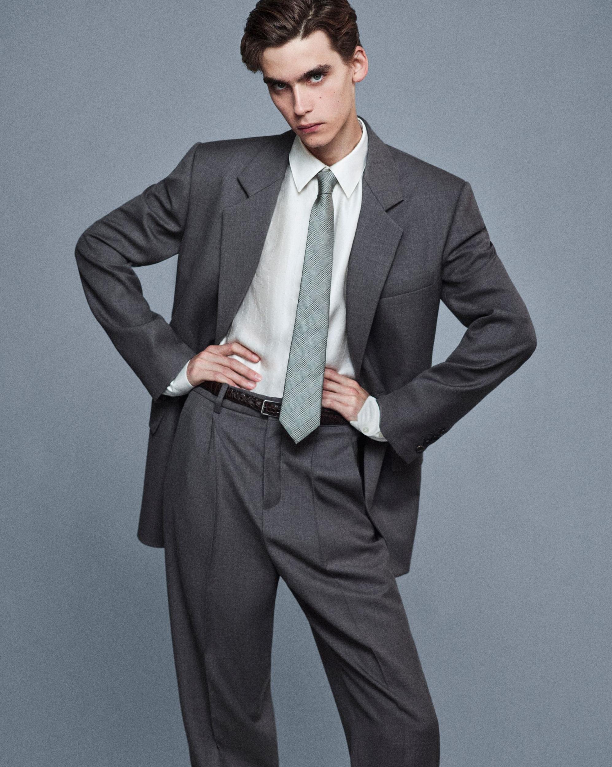 high-waisted pants in wool chiné Product Image