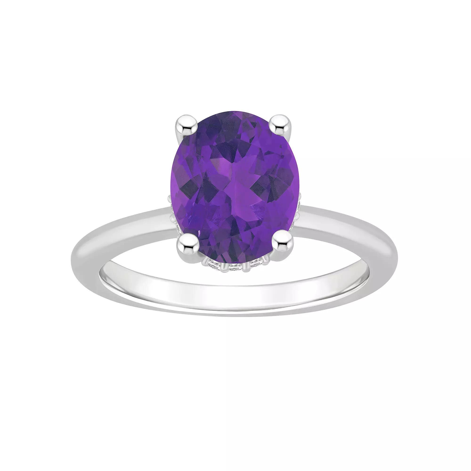 Alyson Layne Sterling Silver 10 mm x 8 mm Oval Gemstone & Diamond Accent Ring, Women's, Size: 7, Purple Product Image