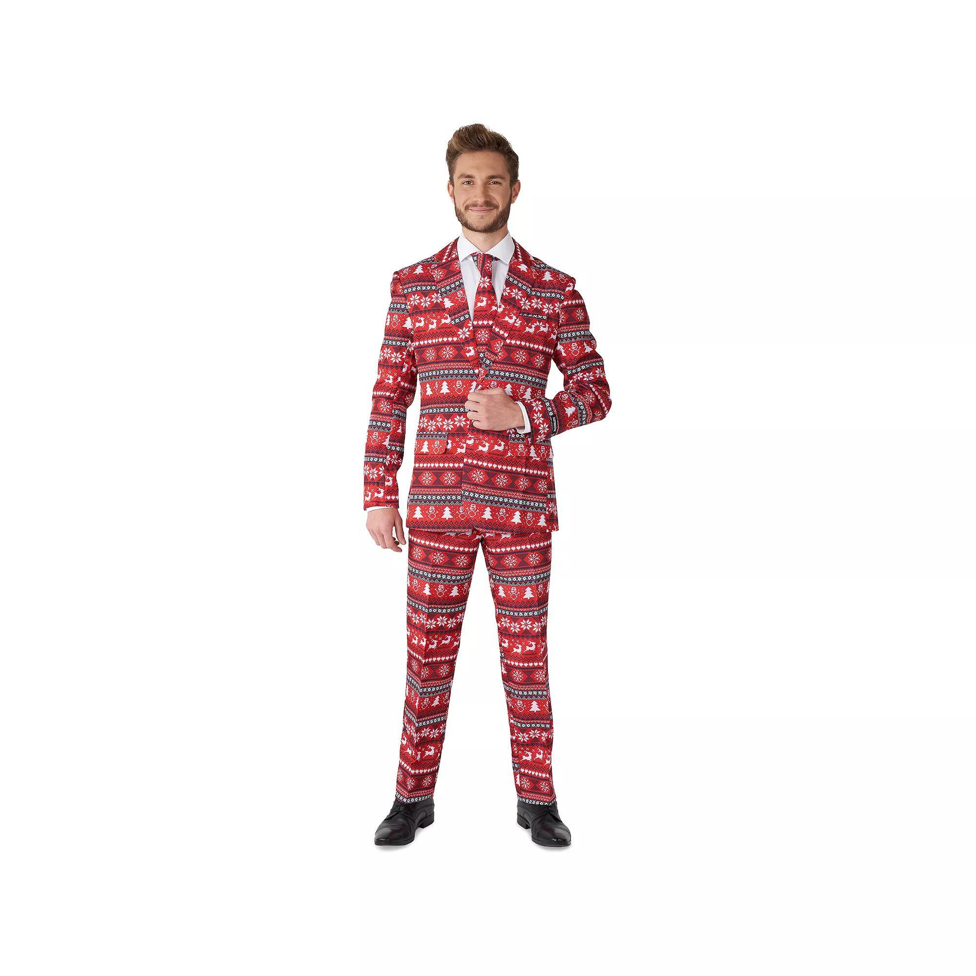 Men's Suitmeister Nordic Pixel Red Christmas Slim-Fit Holiday Novelty Suit Set, Size: Large Product Image