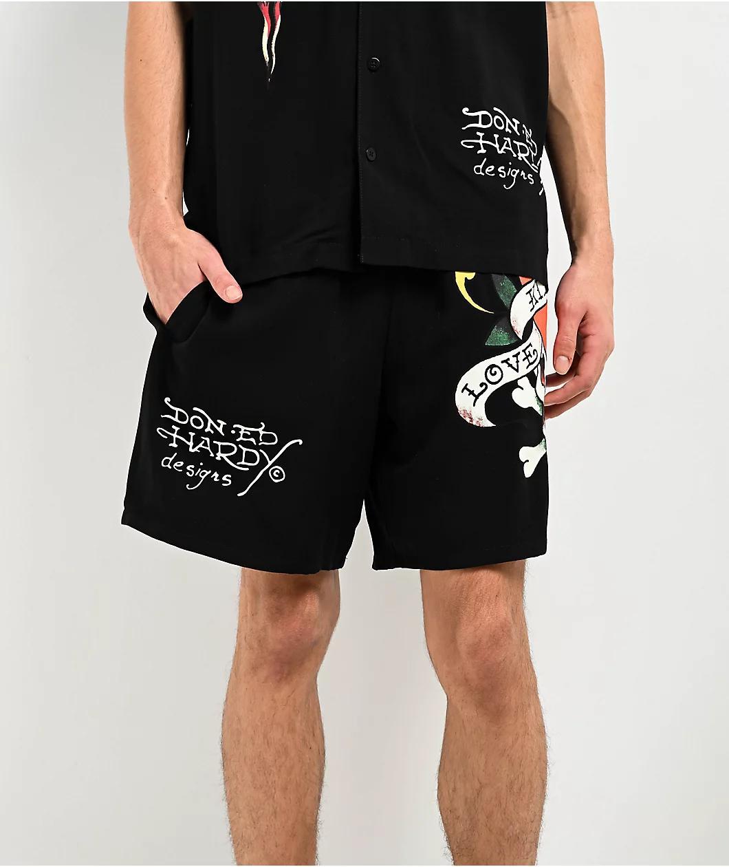Ed Hardy Love Kills Slowly Black Walk Shorts Product Image
