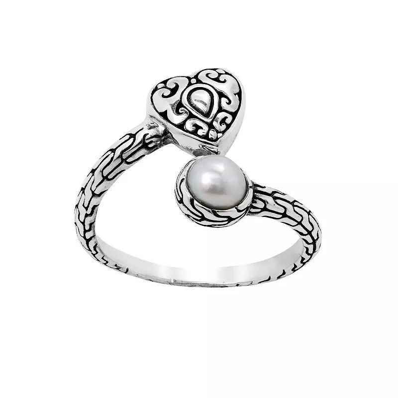 Main and Sterling Oxidized Sterling Silver Cultured Freshwater Pearl Heart Bypass Ring, Women's, Size: 9 Product Image
