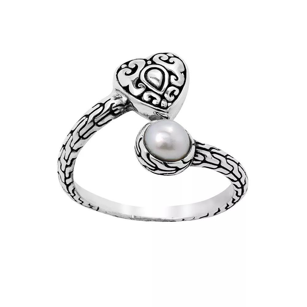 Main and Sterling Oxidized Sterling Silver Cultured Freshwater Pearl Heart Bypass Ring, Women's, Size: 9 Product Image