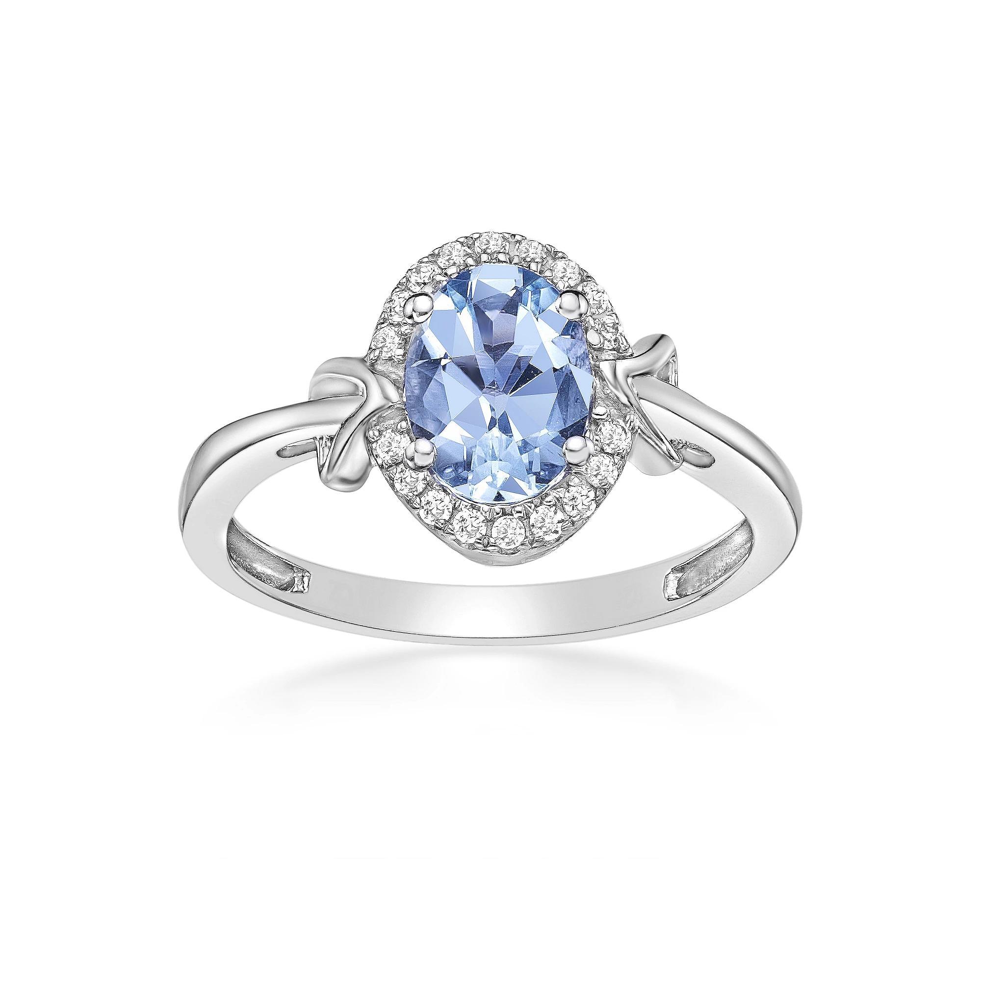 Gemminded 10k White Gold Aquamarine & 1/10 Carat T.W. Diamond Ring, Women's, Size: 9 Product Image