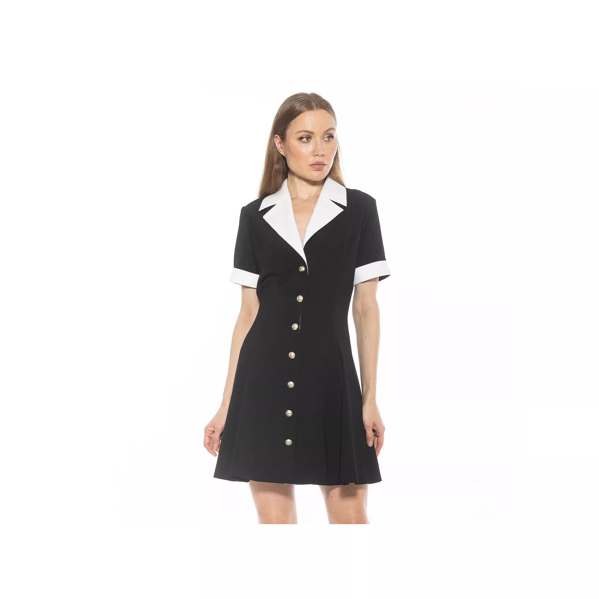 Women's ALEXIA ADMOR Linus Collar Fit & Flare Button-Down Dress, Size: 8, Black Product Image