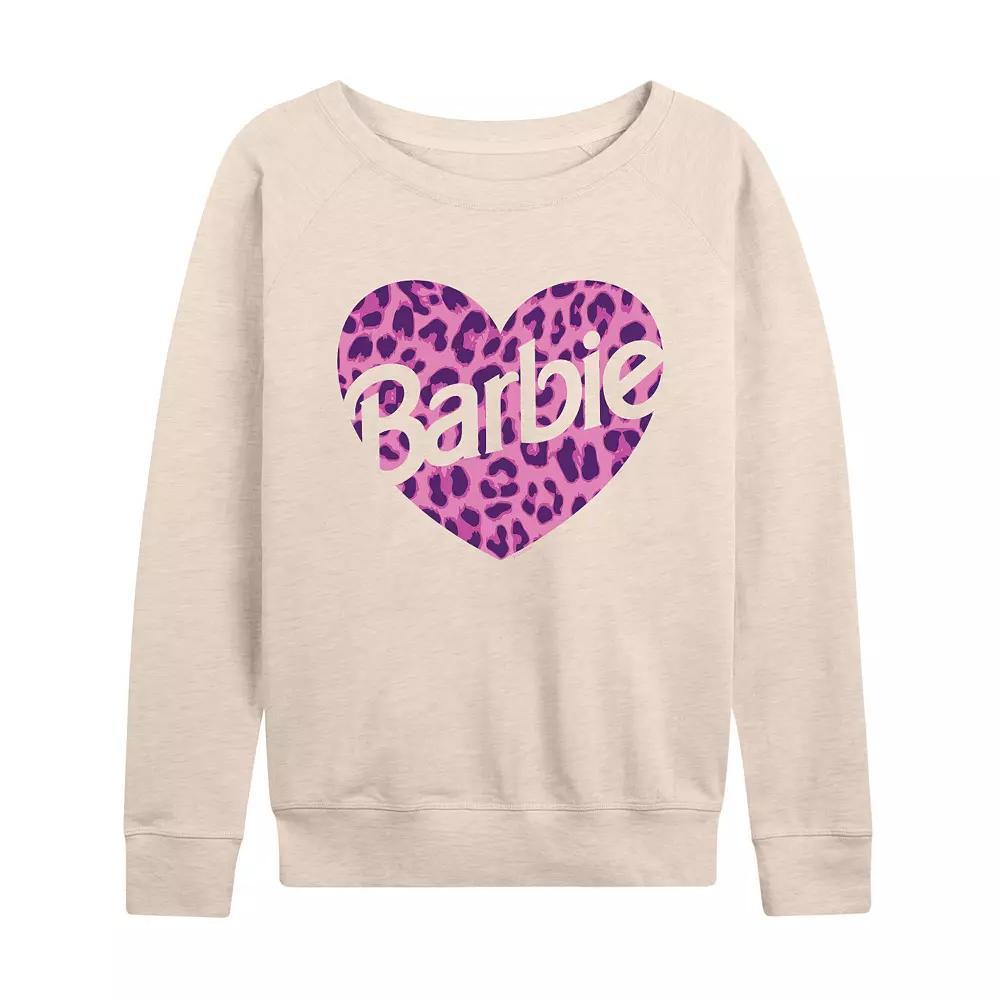 Womens Barbie Leopard Heart French Terry Long Sleeve Tee, Girls Brown Product Image