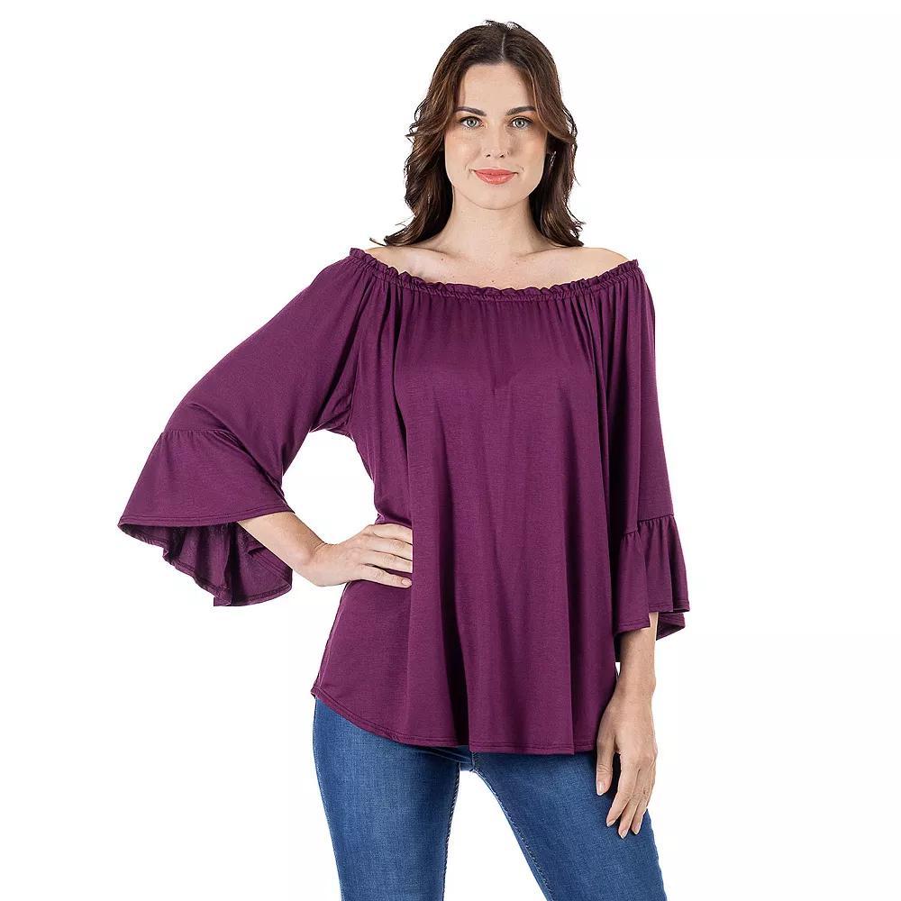 Womens 24Seven Comfort Apparel Bell Sleeve Tunic Top Purple Product Image
