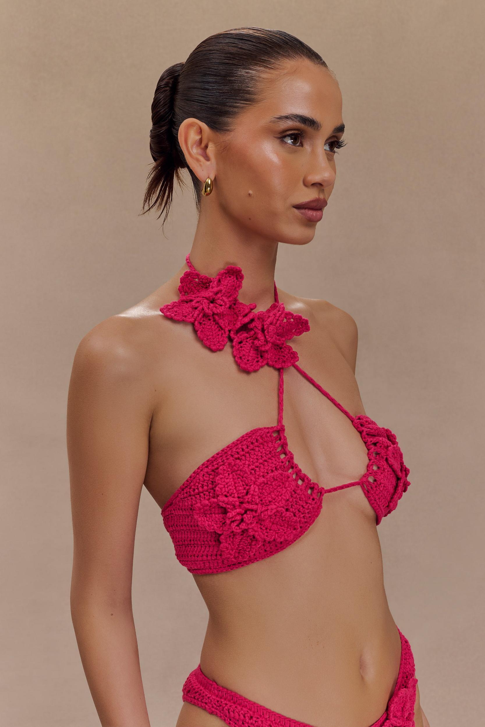 River Floral Crochet Bikini Top - Pink Cherry Product Image