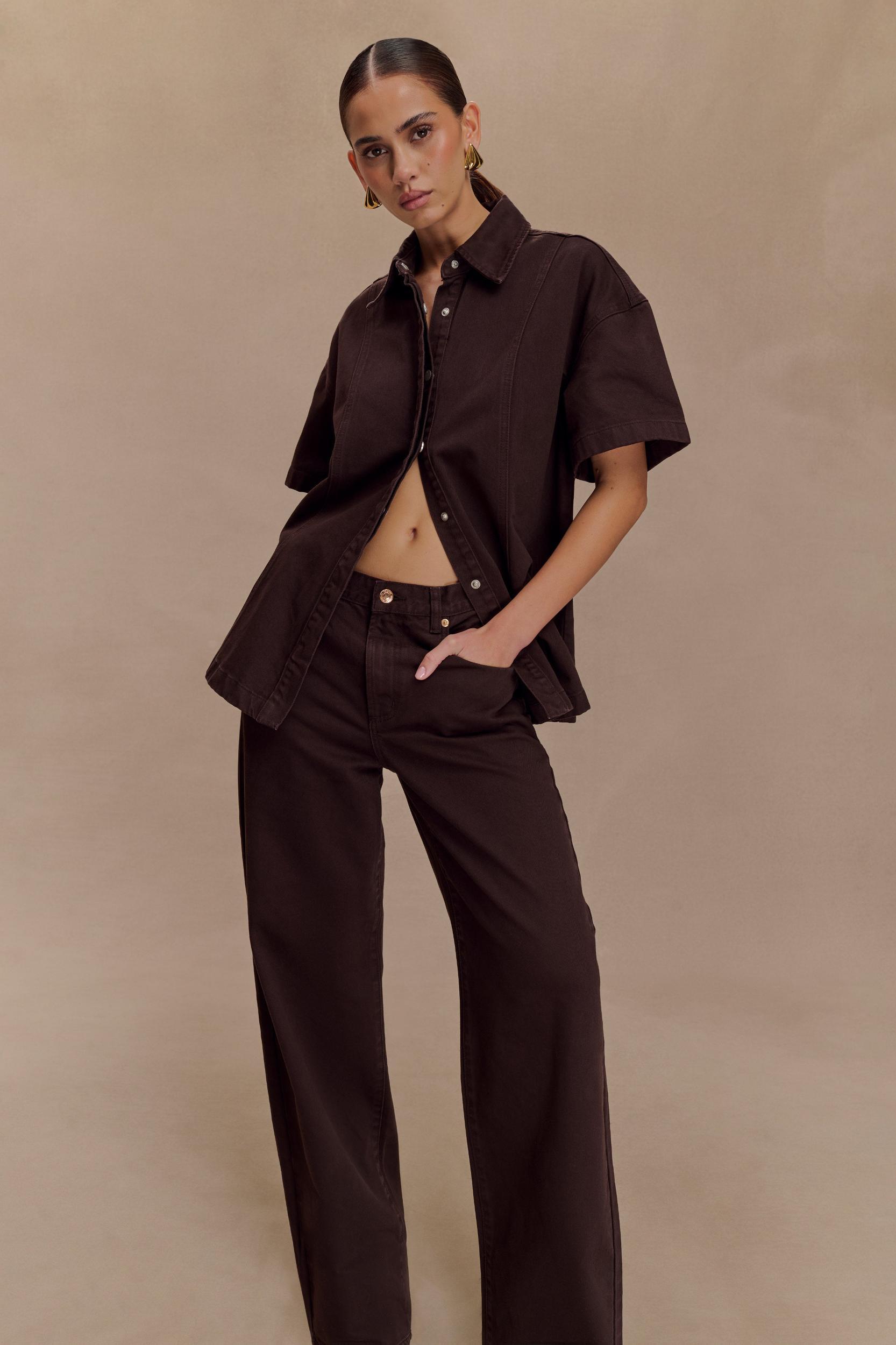 Maya Oversized Denim Shirt - Chocolate Product Image