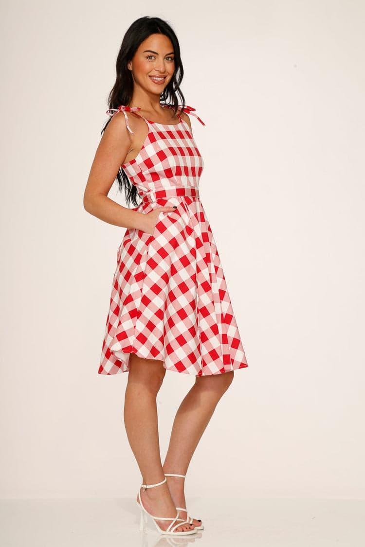 Red & White Picnic Swing Dress Product Image