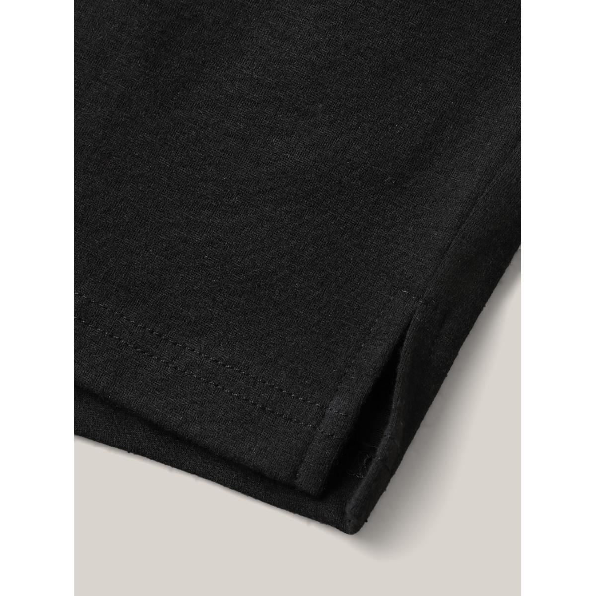 Plus Size Stretchy Slit Straight-Leg Shorts Women Black Casual Slit Straight Leg Everyday-Casual Shorts BloomChic 14-16/1X Product Image