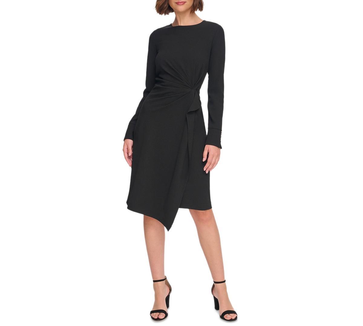 Tommy Hilfiger Long Sleeve Drape Crepe Knot Waist Women's Dress Product Image