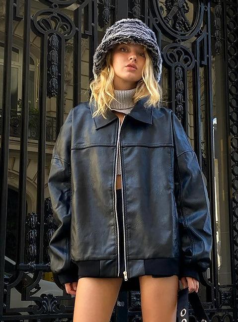 Goldsmith Faux Leather Bomber Jacket Black Product Image