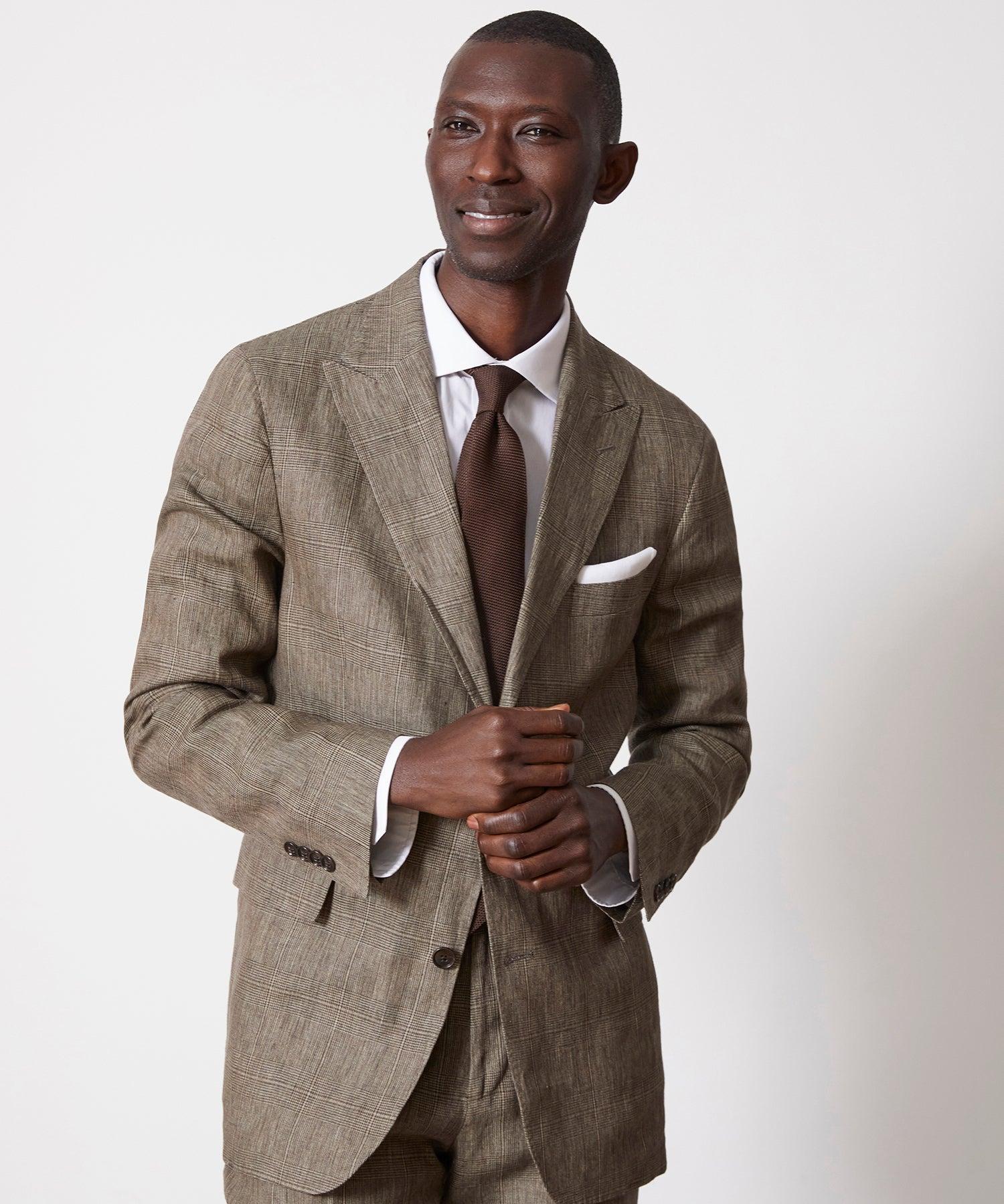Italian Linen Sutton Jacket in Olive Glenplaid Product Image