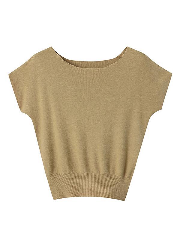Stylish Loose Solid Color Boat Neck Knitwear Pullovers Tops Product Image