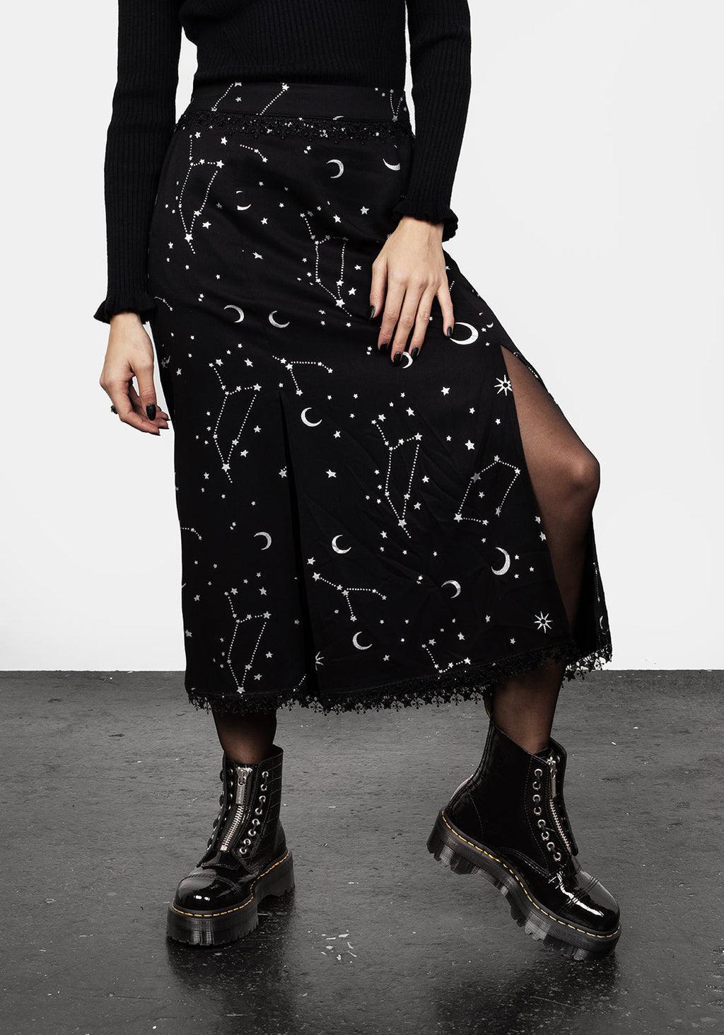 Silver Celestial Print Double Split Skirt Product Image