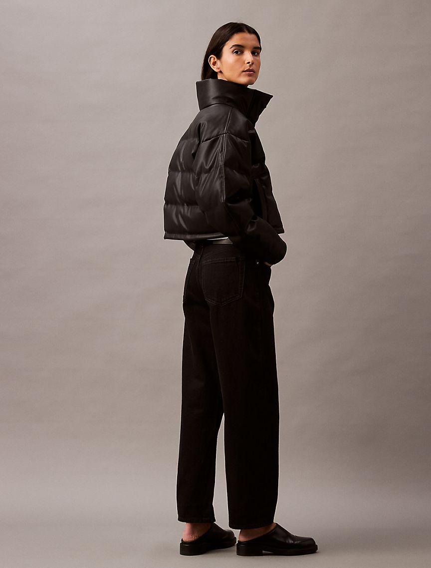 Calvin Klein Women's Classic Faux Leather Puffer Jacket - Black - XL Product Image