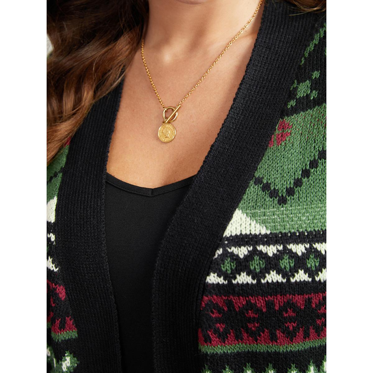 Plus Size Christmas Graphic Open Front Tunic Cardigan Multicolor Women Casual Loose Long Sleeve Dailywear Cardigans BloomChic 14-16/1X Product Image