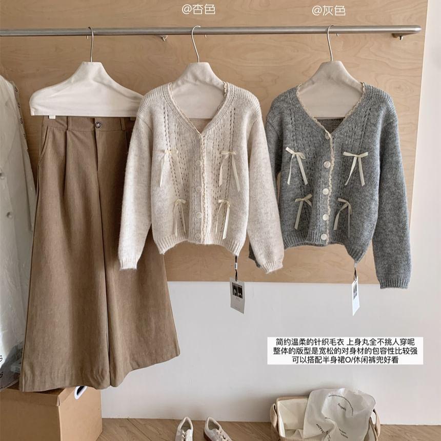 V-Neck Bow Detail Cardigan Product Image