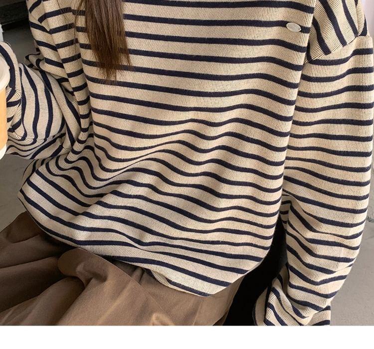 Round Neck Striped Contrast Trim Pullover Product Image