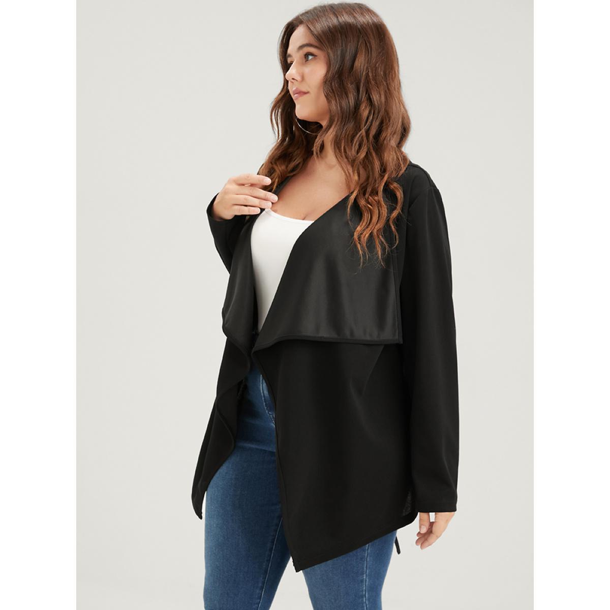 Plus Size Plain Asymmetrical Hem Waterfall Collar Ties Coat Women Black Elegant Belted Loose Ladies Dailywear Winter Coats BloomChic 14-16/1X Product Image