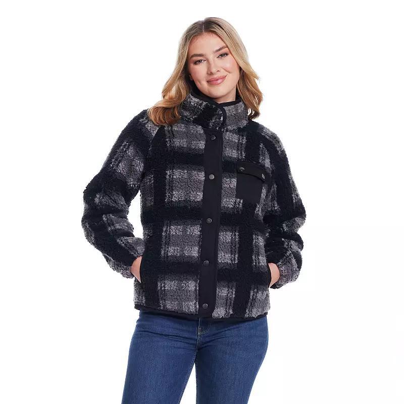 Women's Weathercast Snap Front Bonded Sherpa Fleece Jacket, Size: Medium, Grey Plaid Product Image