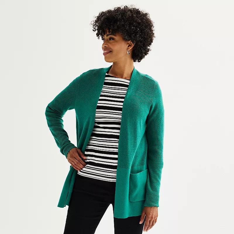 Women's Croft & Barrow® Classic Ribbed Open-Front Cardigan, Size: XS, Mineral Black Product Image