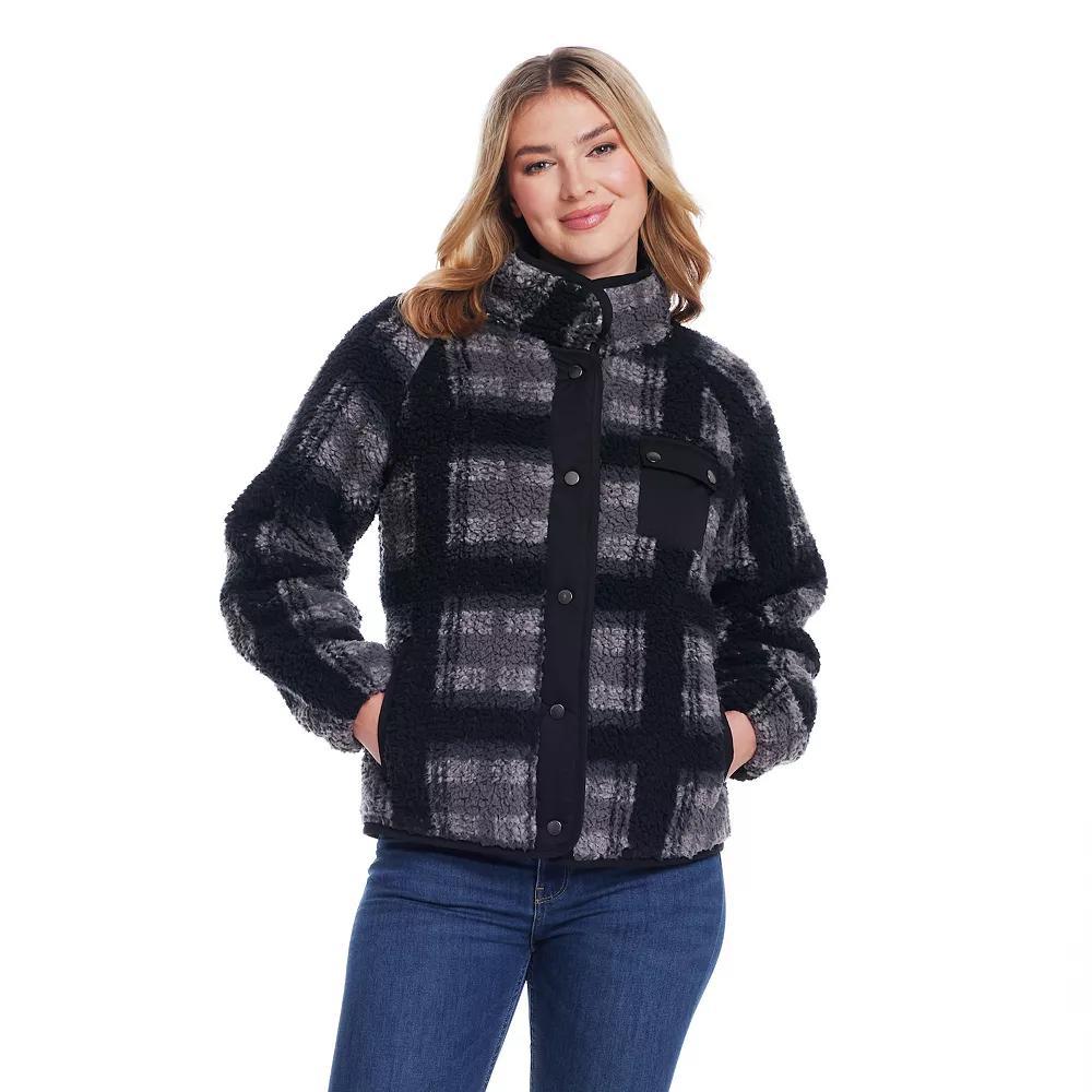 Women's Weathercast Snap Front Bonded Sherpa Fleece Jacket, Size: Medium, Grey Plaid Product Image