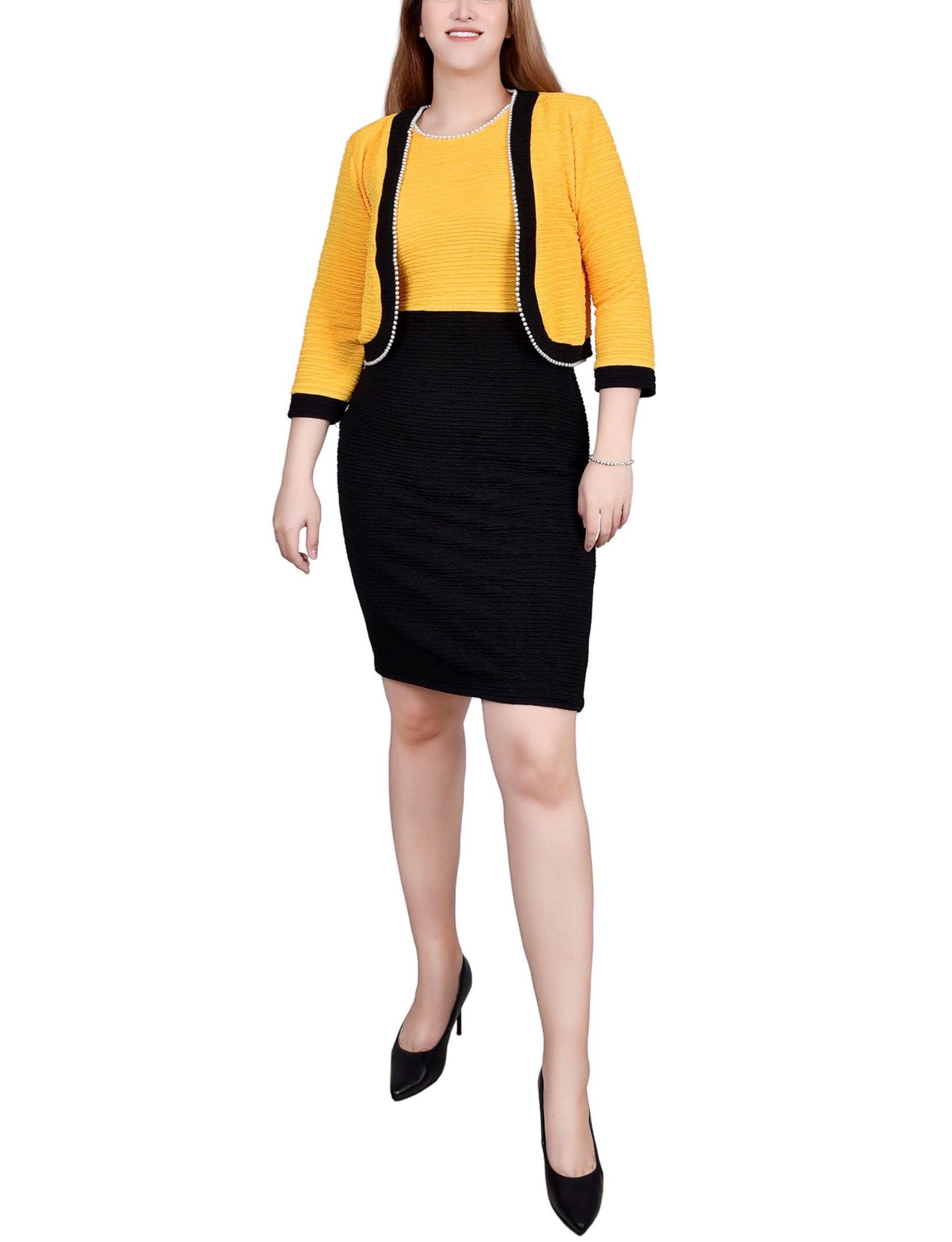 Black Lemon 3/4 Sleeve Textured Knit 2 Piece Dress Set - Petite Product Image