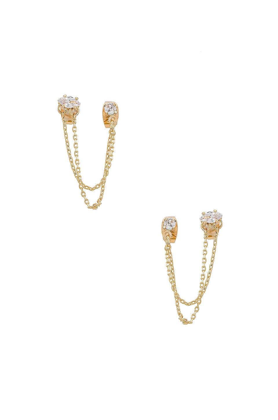 Ettika Draped Chain Double Piercing Earrings in 18K Gold Plate Product Image