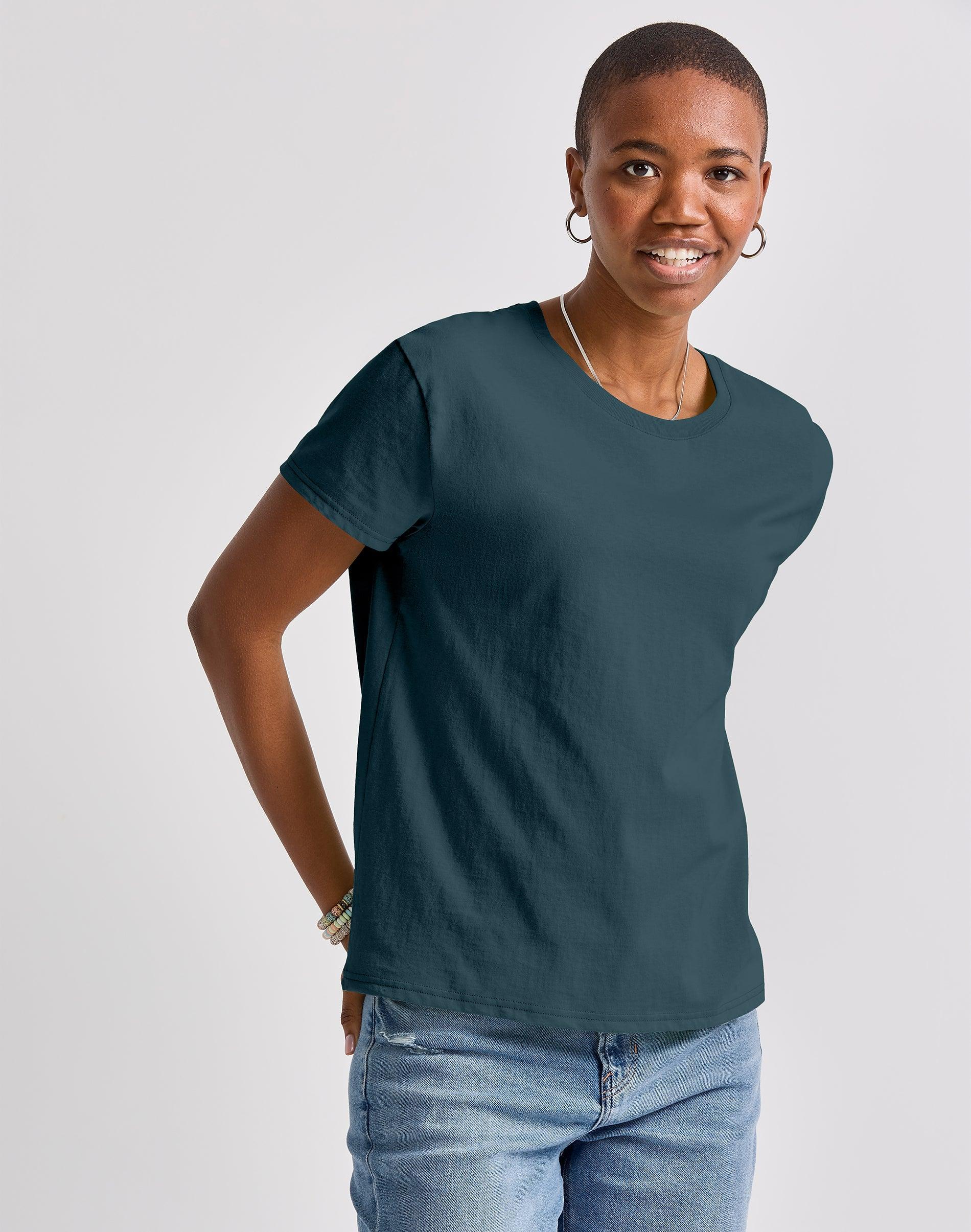 Hanes Essentials Womens Cotton T-Shirt, Oversized Fit Happy Spring Green M Product Image