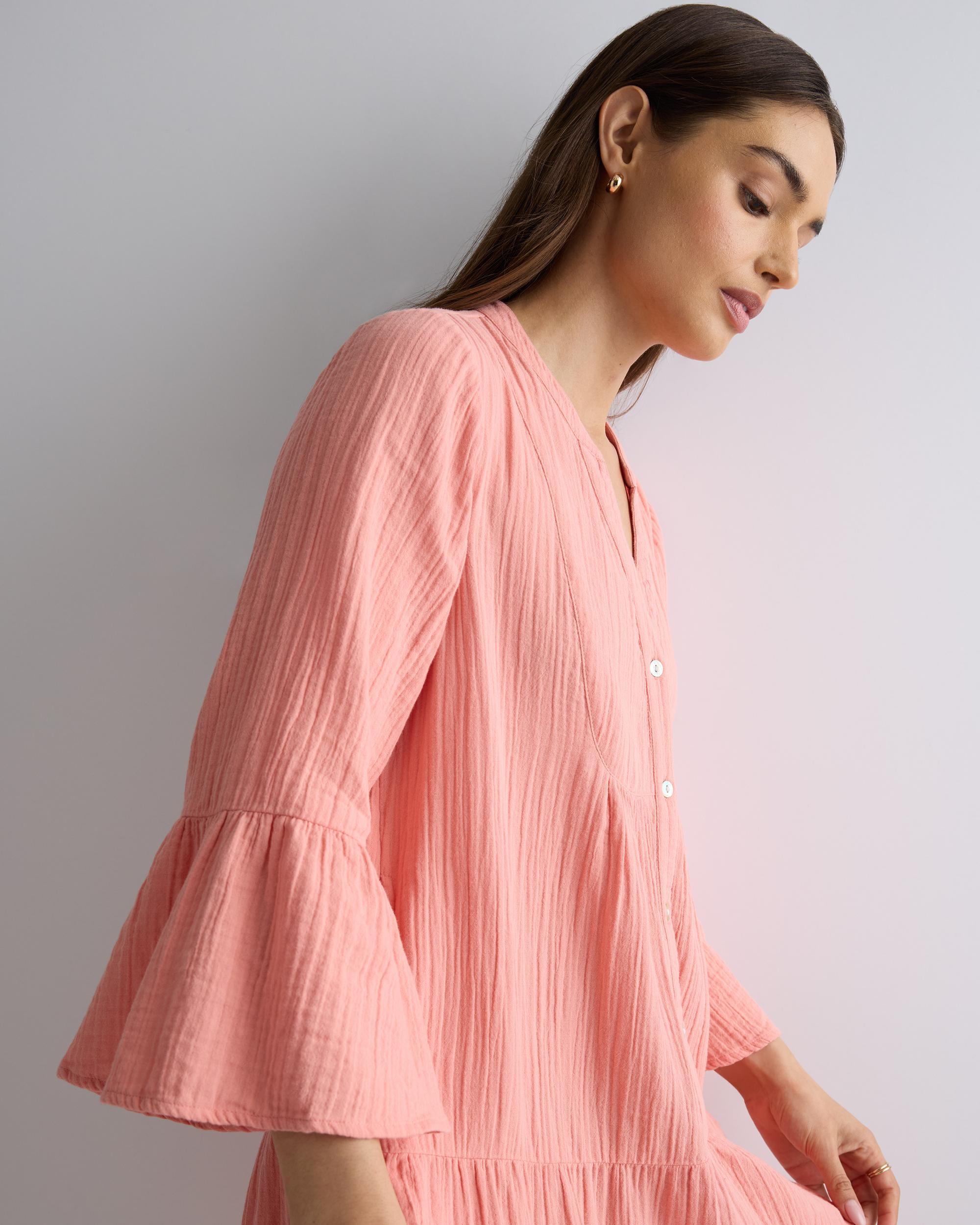 Quince | Women's Gauze Long Sleeve Tiered Mini Dress Size XS, Organic Cotton Product Image