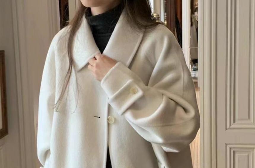 Collared Button-Up Plain Long Coat Product Image