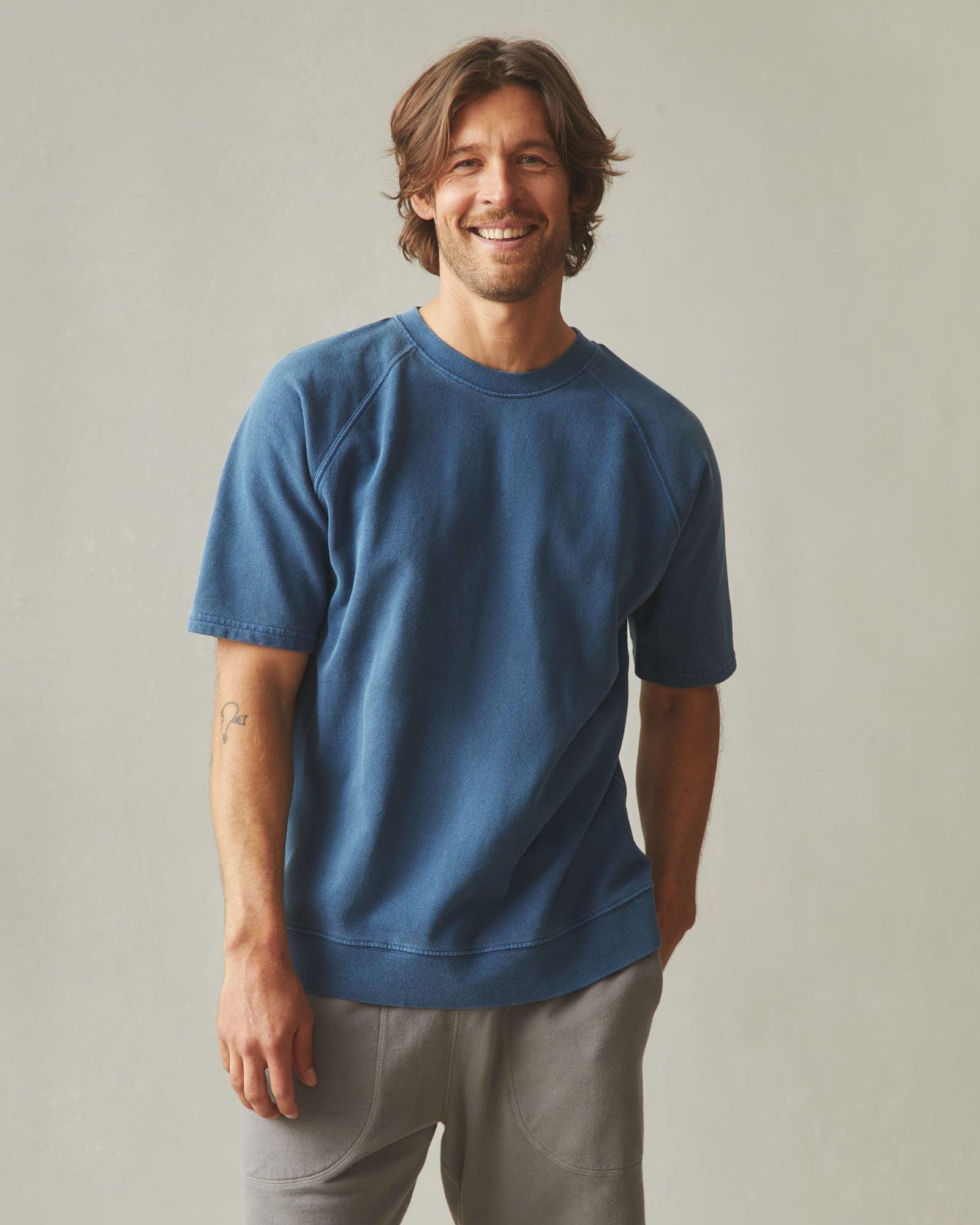 Men's Distressed French Terry Tee - Marine Navy Product Image