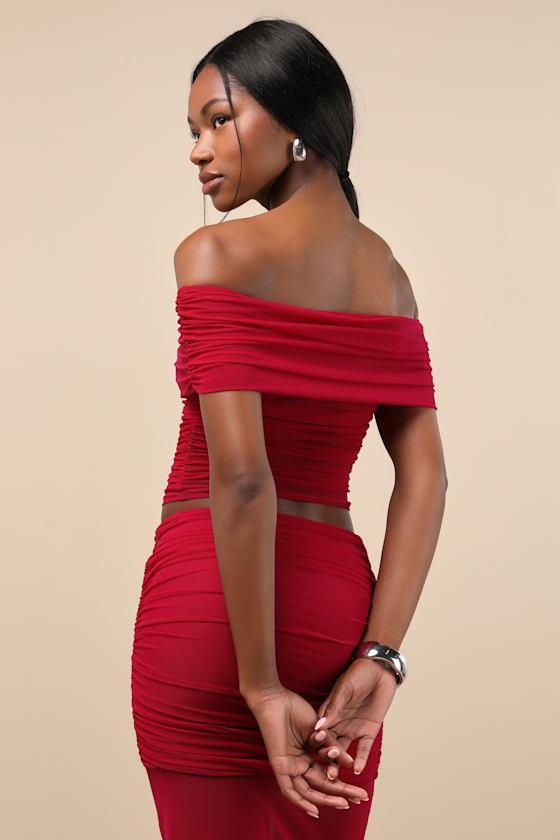 Cadie Red Mesh Off-the-Shoulder Top Product Image