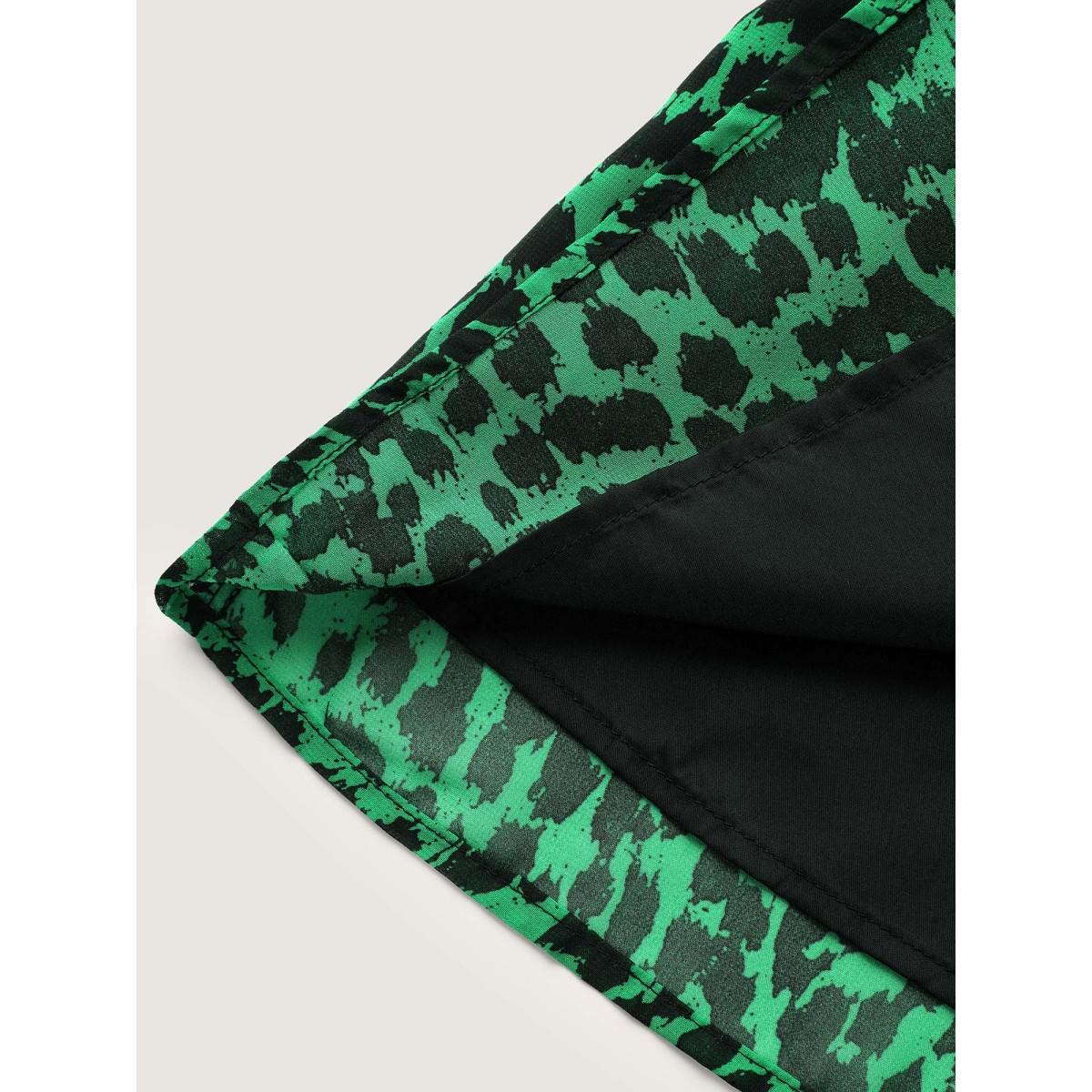 Plus Size DarkGreen Leopard Print Tie Knot Lantern Sleeve Blouse Women Elegant Long Sleeve V-neck Everyday Blouses BloomChic 30/6X Product Image
